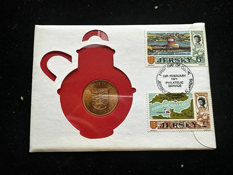 1971 #215b 99 COMPANY JERSEY 2 NEW PENCE FIRST DAY FIRST ISSUE BRONZE - C22