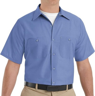 Red Kap Men's Industrial Work Shirt, Regular Fit, Short Sleeve, Postman Blue