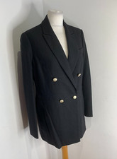 L.k. Bennett Ursula Blazer Jacket Uk 12 Vgc Wool Blend Black Long Double Breaste