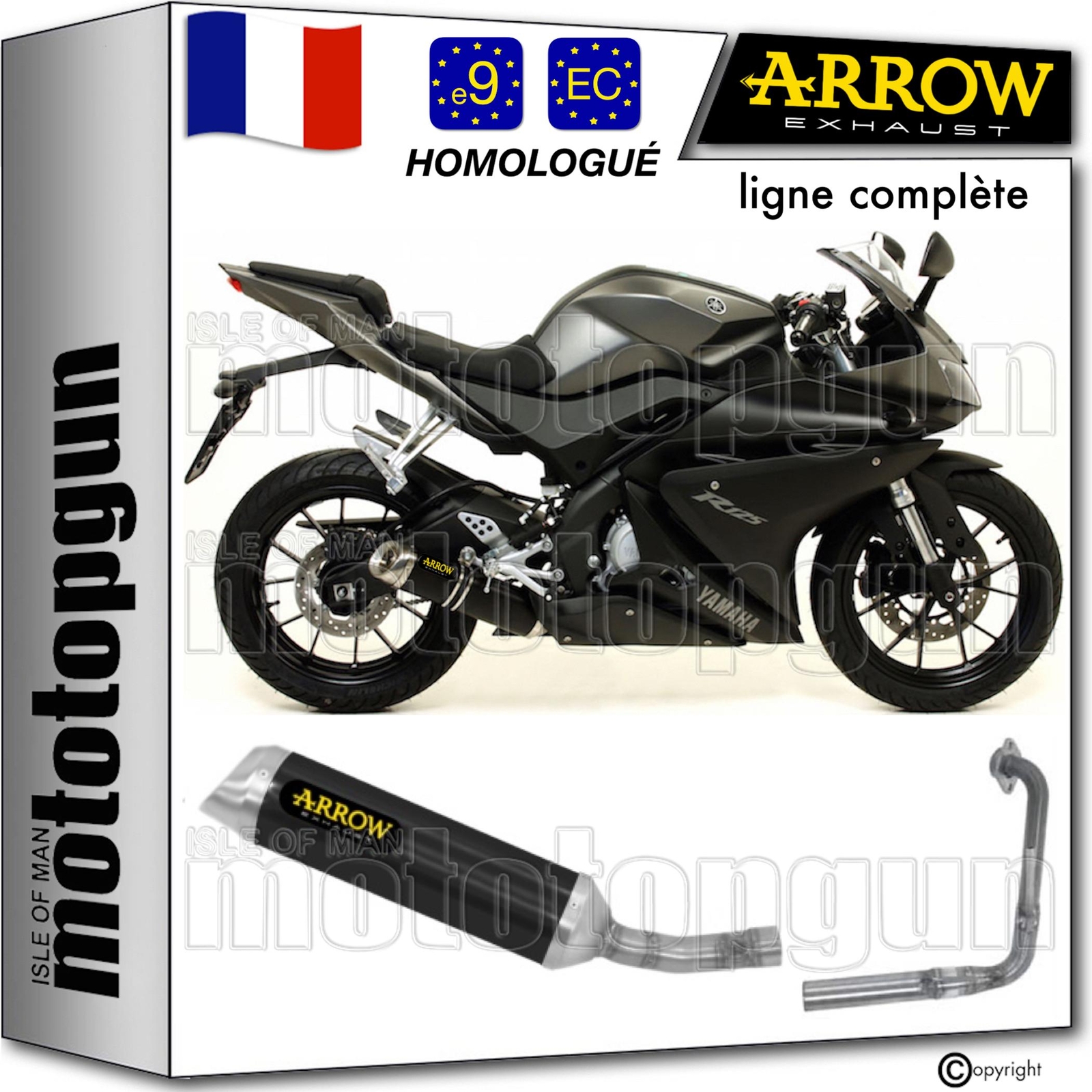 Pot Arrow Thunder noir ligne complète échappement moto Yamaha YZF R125 2017 17