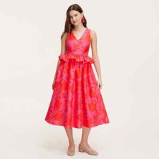 Kate Spade New York Women's Size 0 Classic Rose Peplum Midi Dress Pink/Red