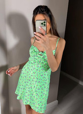 ZARA Mint Green Ditzy Floral Satin Mini Dress Size M Bloggers Fave Holiday