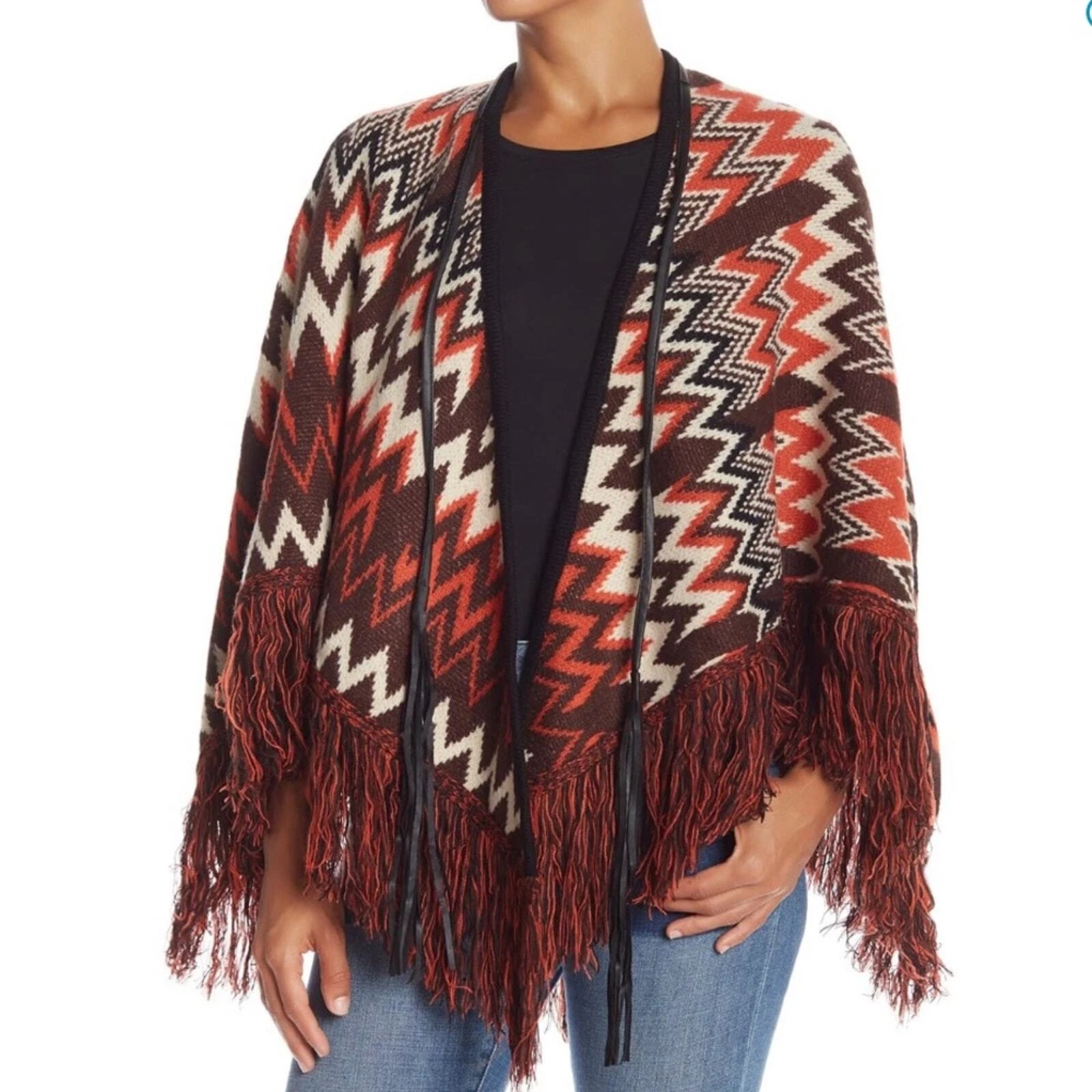 Vertigo Fringe Trim Knit Cape Poncho Size L/XL