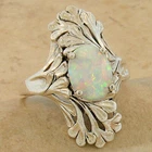 NOUVEAU ANTIQUE STYLE 925 STERLING SILVER LAB-CREATED OPAL RING             #917