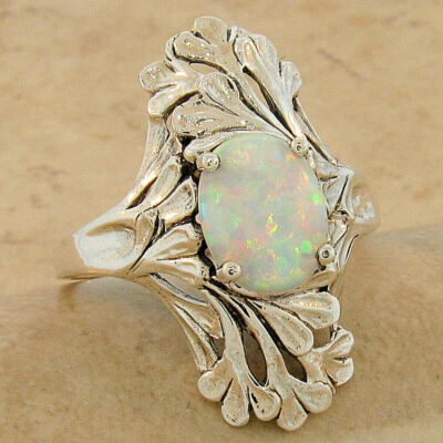 NOUVEAU ANTIQUE STYLE 925 STERLING SILVER LAB-CREATED OPAL RING             #917