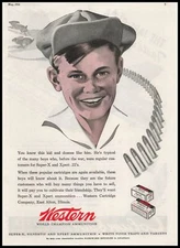 1944 Western Super-X Xpert .22 Ammo Freckle Face Boy Cabbie Hat Vintage Print Ad