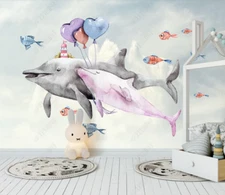 3D Balloon Dolphin Fish Kids Self-adhesive Removeable Wallpaper Wall Mural