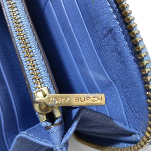 Auth Tory Burch periwinkle blue long wallet Purse round zipper leather #5851K - Picture 21 of 23