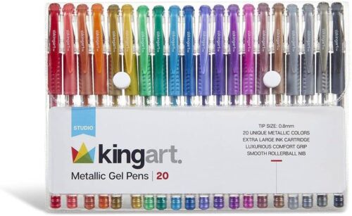 KINGART 400-20 Metallic Rollerball Gel Pens, Set of 20 Shiny Colors with Soft-Gr - Picture 1 of 7