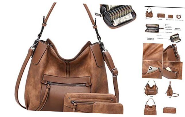 Hobo Bags for Women Handbags 3PCS 14inch-18inch E - 14inch Brown - Black Metal