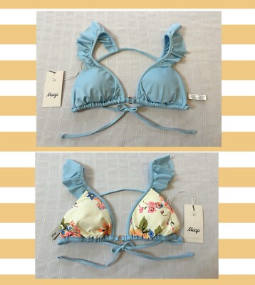 Maaji Swimwear Cloud Blue Floral Reversible Pirouette Bikini Top NEW Med M 