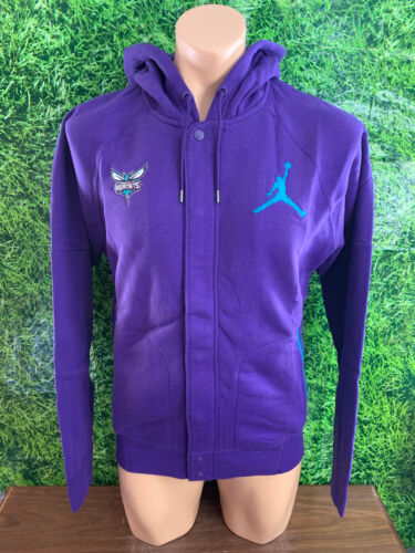 NBA Charlotte Hornets veste de basket-ball à capuche zippée/snap violet jordan moyen - Photo 1/5