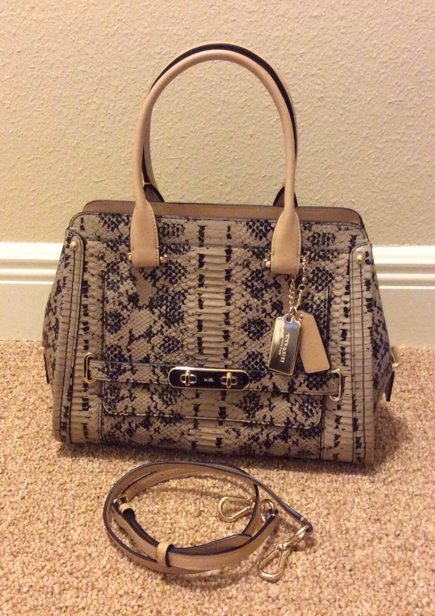 NWT Coach Exotic Leather Swagger Frame Satchel Bag 37585 Light 