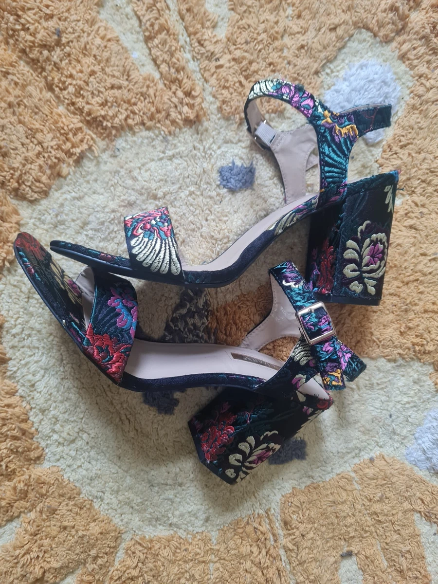Primark Multicoloured Floral Block Heel Open Toe Sandals Size 7uk