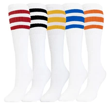 5 PK TUBE SOCKS STRIPED COTTON MULTI COLOR 22 INCH LONG SOCKS OLD SCHOOL