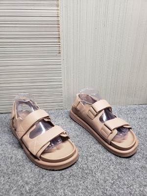 H&M Women Sandal 8.5 Sand Brown Adjustable Hook & Loop Open Toe Casual Shoe