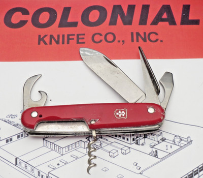 Vintage COLONIAL KNIFE CO USA 5-Blade Scout Utility Knife - Smooth Red Handles