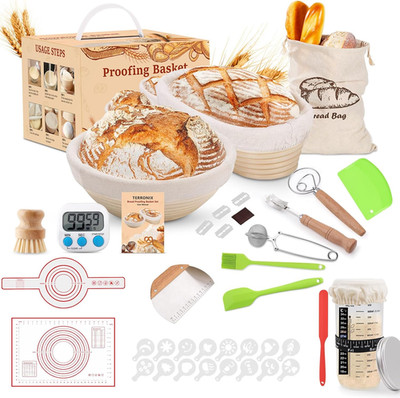 Complete Sourdough Starter Kit, 10'' Oval and 9'' round Banneton Bread Proofing Ba