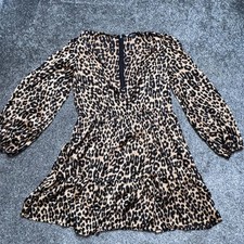 Nasty Gal Leopard Print Mini Smock Dress UK 16 Puff Sleeve