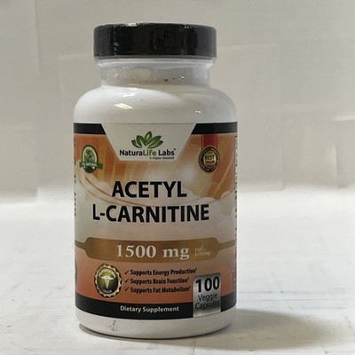 Naturalife Labs Acetyl L-Carnitine 1,500 mg 100 Capsules Exp 5/27
