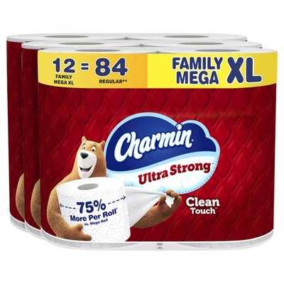 Charmin Ultra Strong Clean Touch Toilet Paper, 12 Rolls (385 Sheeet), White 