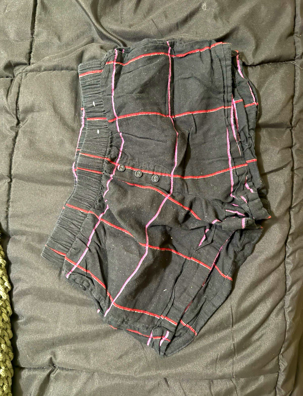 Women’s XS Regular PJ Shorts Black/Pink Plaid Elastic Waist Button Pre-Owned
