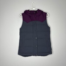 Patagonia Bivy Goose Down Puffer Vest Purple Grey Hooded Full Zip Women’s XS