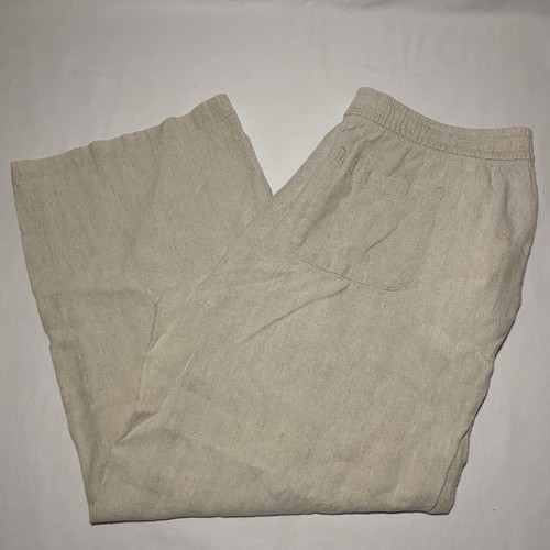 Old Navy Women’s Linen Blend Wide Leg Pants Size L Beige Drawstring Pockets Used