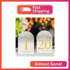 JOYIT Frosted Arch Wedding Table Numbers 1-20 with Stands 5" X 7" Acrylic Gold