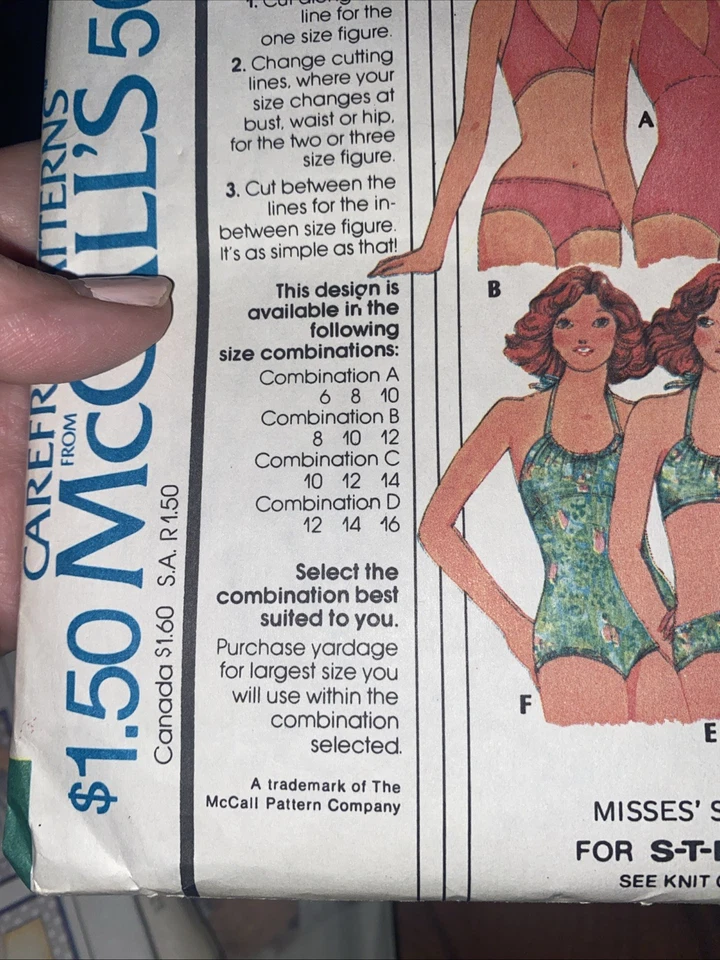 De Colección Años 70 McCall 5036 Trajes de Baño Traje de Baño Bikini Costura Patrón 12-16 Corte Foto 4 de 4
