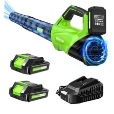 2025 Upgrade Leaf Blower, Leaf Blower Cordless with 2 * 2.6AH Batteries GREEN