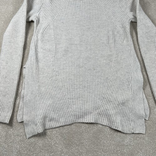 Ann Taylor Wool Cashmere Sweater Gray Knit Side Slits Crew Women's Small - Picture 4 of 12