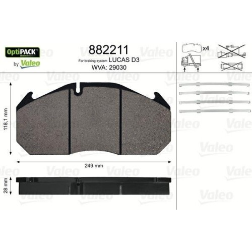 Kit plaquettes de frein frein à disque Valeo 882211 Optipack pour Kässbohrer remorque