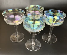 Set of 4 West Virginia Glass Iridescent Champagne Glasses
