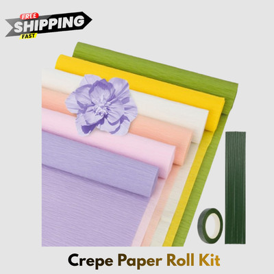 27 PCS Crepe Paper Flower Kit - 6 Rolls Crepe Paper Sheets with Flor...