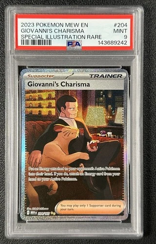 GIOVANNI'S CHARISMA PSA 9 2023 POKEMON MEW EN #204/165 SIR MINT 9242