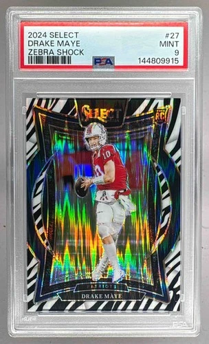144809915 Drake Maye 2024 Panini Select #27 Zebra Prizm Shock RC PSA 9