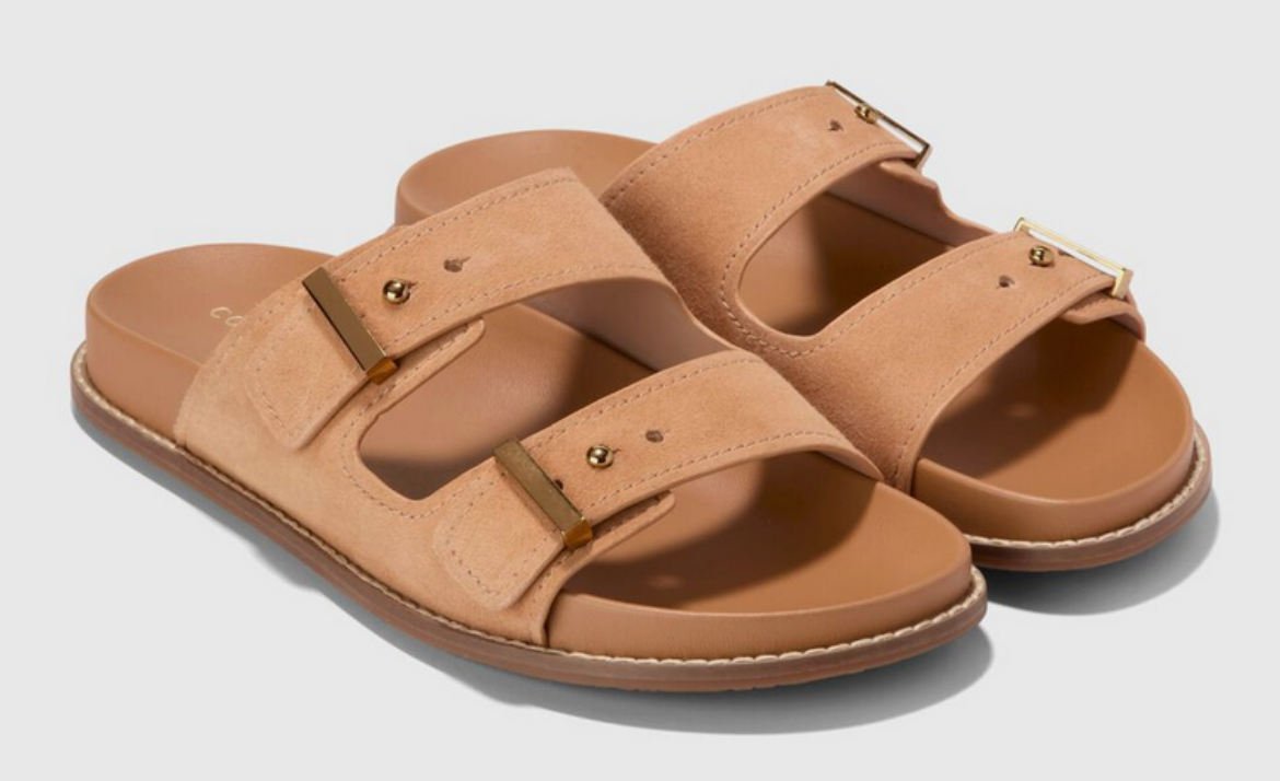 COLE HAAN Marisol Footbed Sandals BISCUIT TAN SUEDE Two Wide Straps Leather 8.5