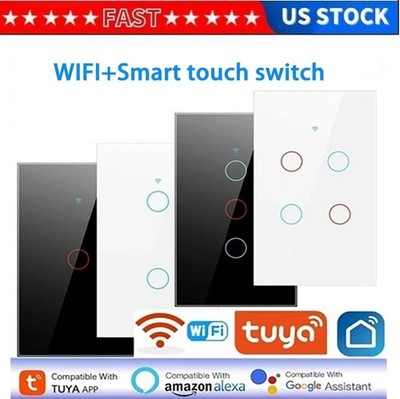 1/2/3/4 Gang WiFi Smart Wall Touch Light Switch Glass Panel For Alexa/Google