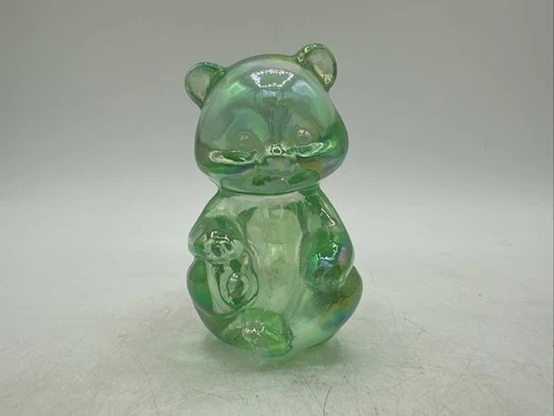 Fenton Bear Green Iridescent Opalescent Vintage Figurine 2.75” Paperweight
