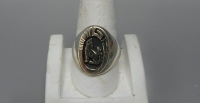 NATIVE AMERICAN MEN'S RING STAMPED 14K/STERLING SIGNED: LIZARD SYMBOL SIZE 9-1/2