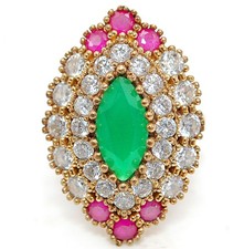 Ottoman Empire Style 10CT Treated Emerald 925 Sterling Silver Ring Sz 7 HB4