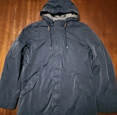 BROOKS BROTHERS Red Fleece Blue Hooded Full-Zip Button Puffer Workwear Jacket XL - Image 1 of 4