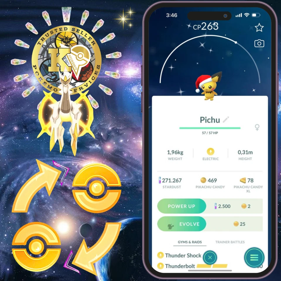 Pokémon PTC—Trade GO — Shiny Pichu ( Santa Hat ) — Digital Deliver♻️
