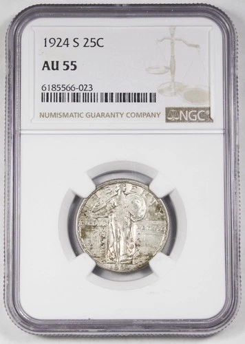 1924 S Standing Liberty Quarter Dollar 25 Cent Silver Coin NGC AU55 Choice AU