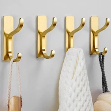 Gold Adhesive Wall Hooks for Hanging - Heavy Duty 13 lb Sticky Towel Hook for...