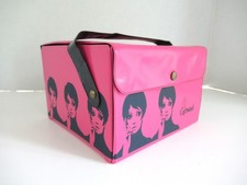 Vintage 7" Hot Pink and Black Vinyl Twiggy Carousel Wig Box, Retro Carrying Case