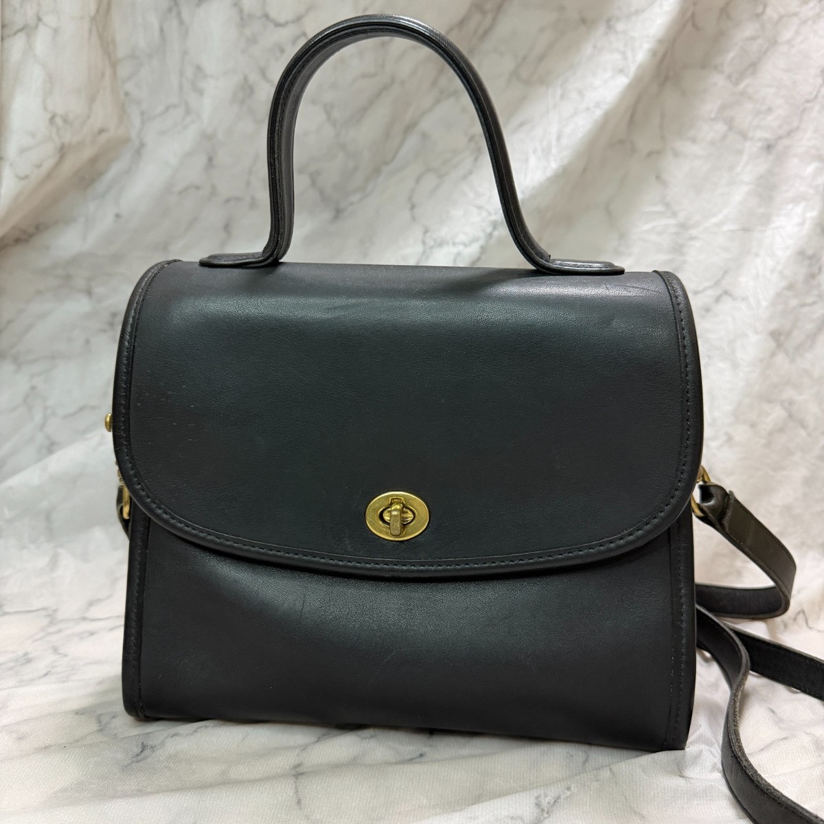 ショルダーバッグ Vintage Coach Manor Bag (Black Leather) Vintage Coach 9977 Manor Black Leather Manor Crossbody Satchel Bag