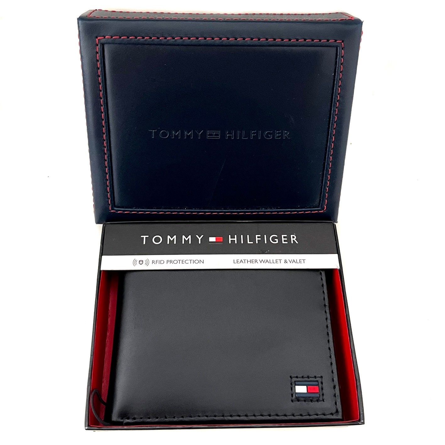 TOMMY HILFIGER Wallet | Mens Black Leather Bifold RFID Card Case | Gift Boxed image 2
