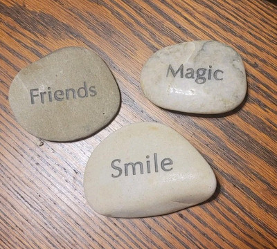 Polished Engraved River Rocks Set of 3  Friends Magic Smile